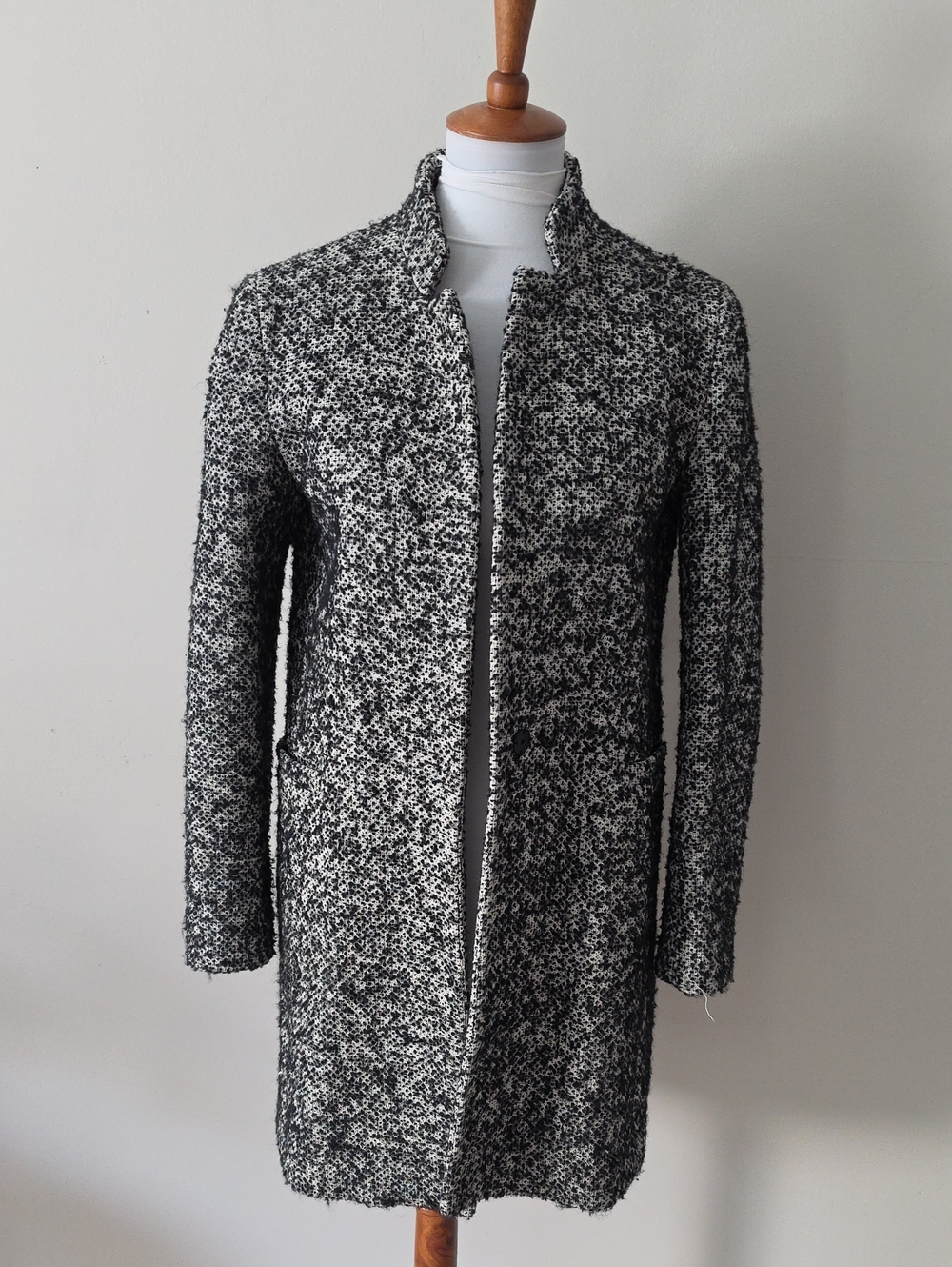 Zara Basic  Long Black & White Textured Coat